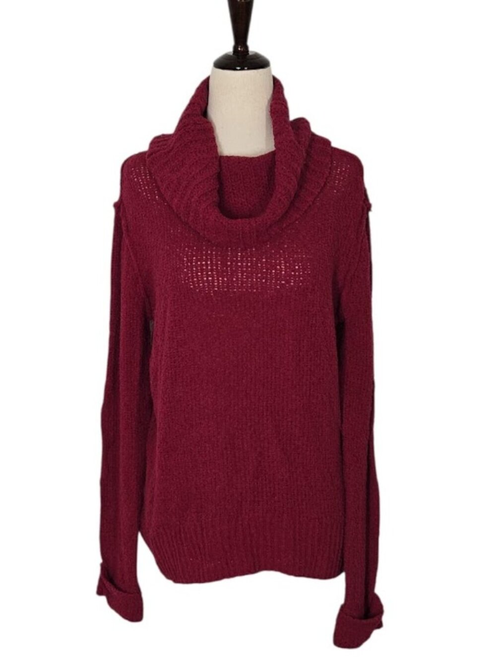 CASLON Women’s XS Burgundy Cotton Blend Cowl Neck Open Knit Sweater NWOT